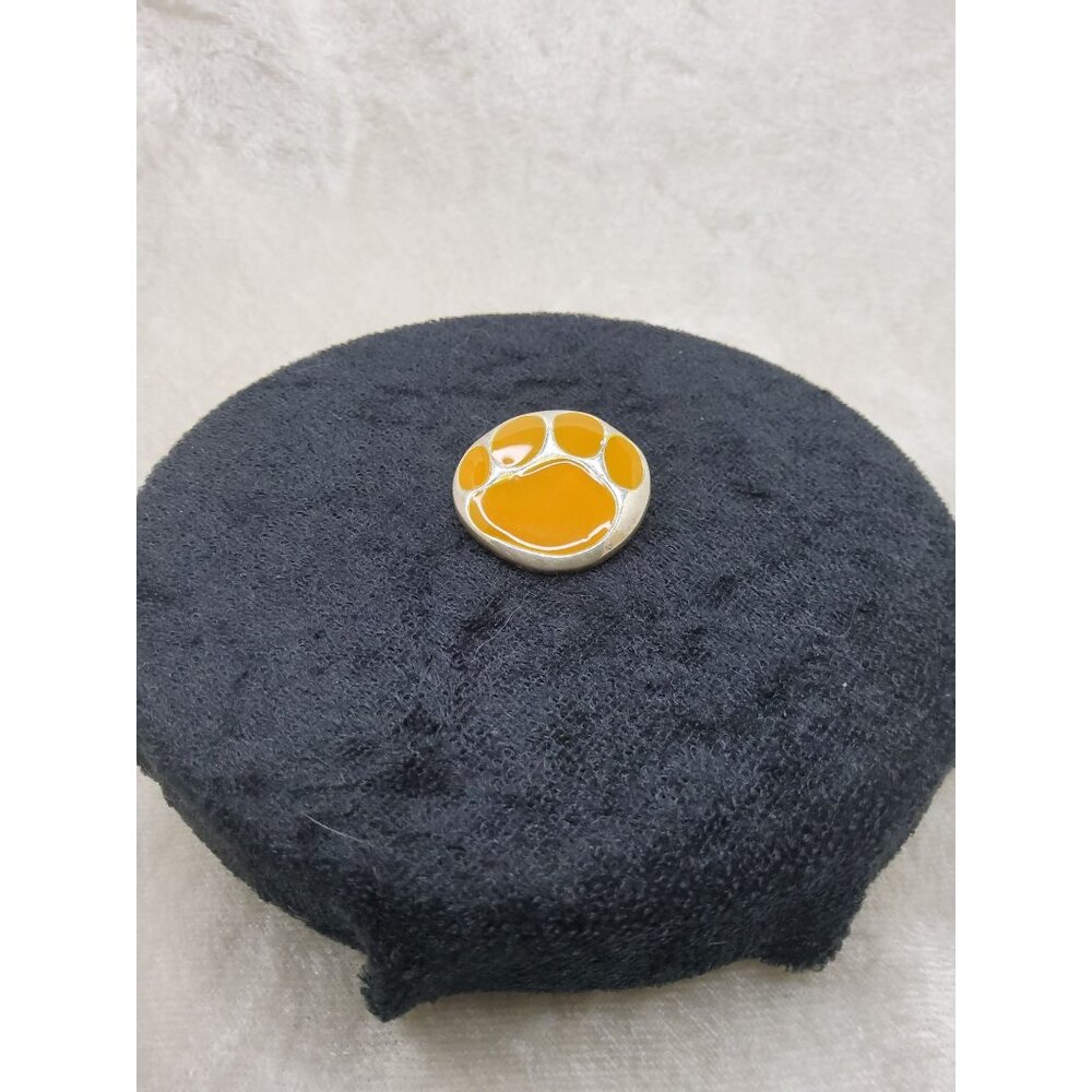 Vintage Clemson Orange Paw Print Enamel Brooch, Pendant Sports Team Fan Accessor